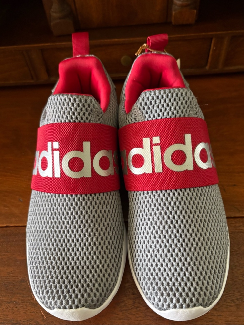 NWT Adidas Lite Racer Adapt 4.0 Kids Slip-On Sneakers Grey Red Size 1.5